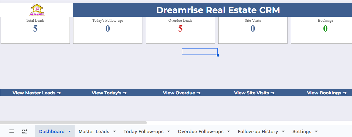 Dreamrise Real Estate CRM ā Ultimate Google Sheets Template for Brokers & Agents